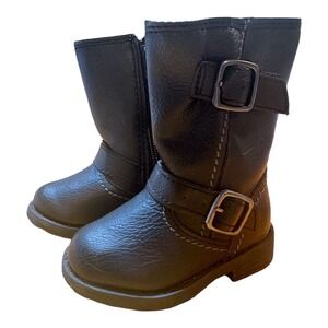 Carters Girls Black Faux Leather Zip Up Boots Size 4
